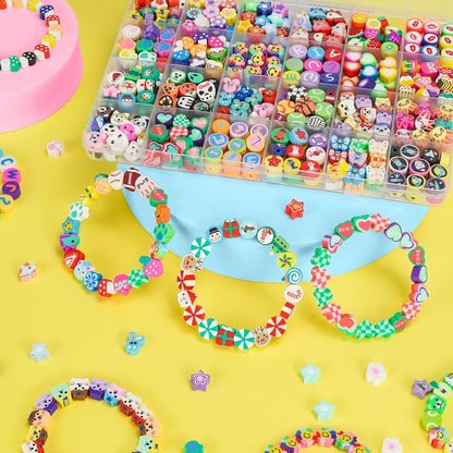 Gionlion 1200 Pcs Polymer Clay Beads Bracelet Making Kit, 25 Style Animal Fruit Flower Butterfly Bunny Pony Letter Beads Charms for Jewelry Making, DIY Art and Crafts Toys Gifts