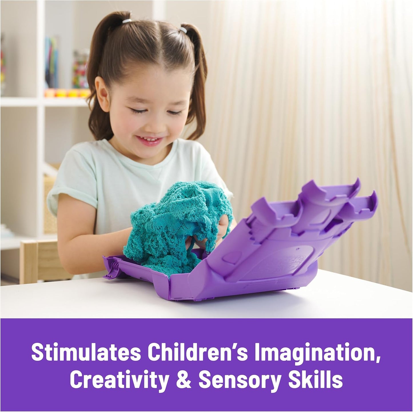 Kinetic Sand Mold n’ Flow with 1.5lbs Red & Teal Play Sand, 3 Tools, Sensory Toys for Kids Ages 3 and up