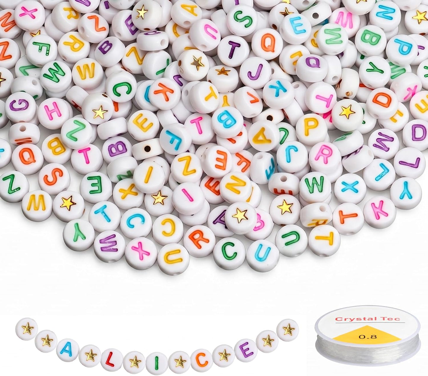 SUTOUG 1000PCS Colourful Letter Beads for Threading, 4 x 7 MM Acrylic Round Alphabet Beads for Jewellery DIY Making Crafts Bracelets Necklaces Ornaments