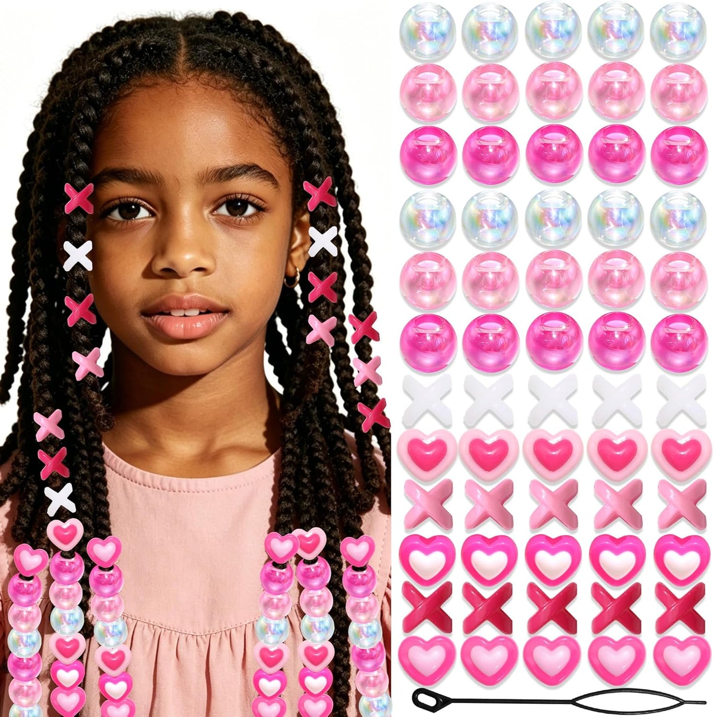 60PCS Purple Braids Beads 3 Styles Dreadlock Bead Accessories Cute Hair Jewelry AB Round Bead Decoration for Kids Girls