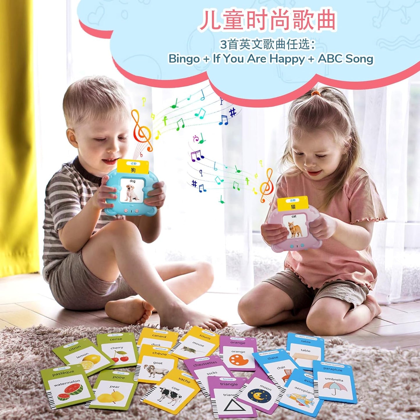 Spanish & English Talking Flash Cards for Toddler, Bilingual Flash Cards Learning Montessori Toys with 224 Sight Words, Speech Therapy Toys for Children Sensory Preschool Education