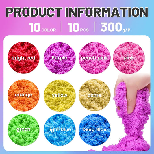 Play Sand for Kids,6.8lbs of 10 Colored Magic Sands,Colorful Sensory Sand Kit,Sand Art Kits for Boy Girl Kids,Party Gifts
