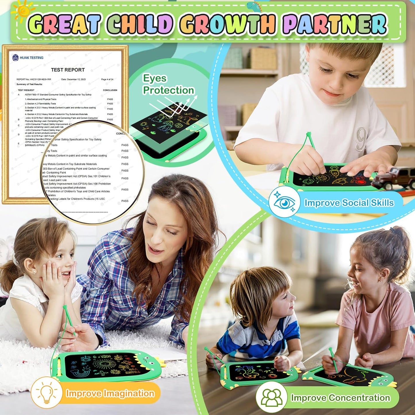 Toddler Toys Age 1-2,10IN Drawing Tablet Doodle Board Writing Tablet for Kids,Learning Toy for 1 2 3 4 5 6 7 8 Year Old Boys Girls Christmas Birthday Gifts,Travel Games Dinosaur Toy for Boys 4-6