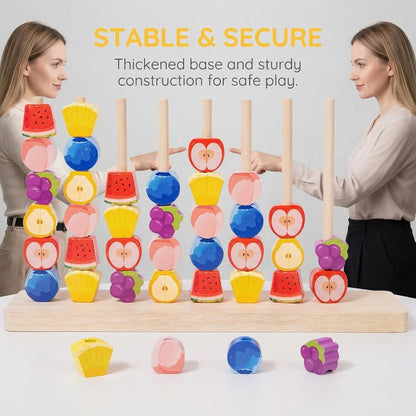 Color Stack Match Game for Adults,Fast Pattern Tabletop Puzzle Challenge with Wooden Stacking Rings, Competitive Brains Teaser Activity for Family Night Strategy Pattern Play (Bead)