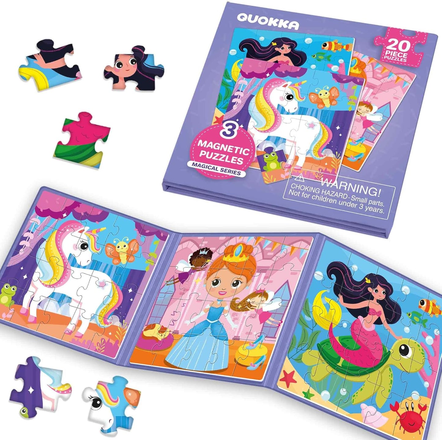 QUOKKA Magnetic Puzzles for Kids Ages 4-6 – Magnetic Fractions Learning Set for Kids 6-12 – Math Games for Homeschooling, Classrooms & Travel – 110 Magnets, 12 Task Pages, Marker – Toddler Travel Toys