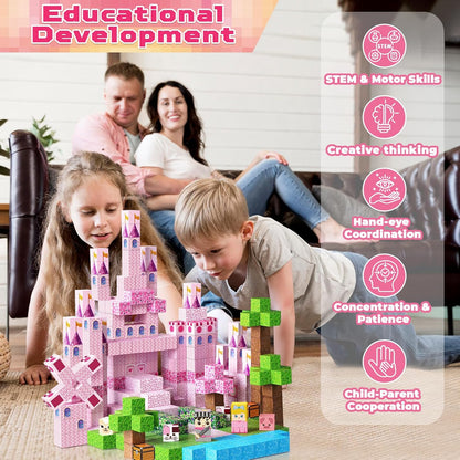 Magnetic Blocks - 100Pcs 0.8in Magnetic Building Block for Kids Ages 4-8, Transparent Magnet Block Blue Princess Castle, Magnet Cubes Tiles Princess Toy for Girl 3 4 5 6 7 8-12 Birthday Gift