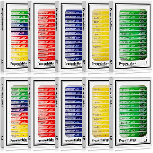Yexiya 120 Pcs Prepared Microscope Slides, 48 Different Patterns Animals Plants Insects Specimens for Kids, Students Biology Science School Lab Microscope Accessories
