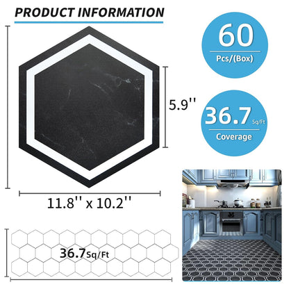 Art3d 10-Pack Hexagon Peel and Stick Flooring Tile Marble Look, Self Adhesive Waterproof Vinyl Floor Tile for Living Room, Kitchen, Bathroom, Bedroom, 11.8" x 10.2" White Marble