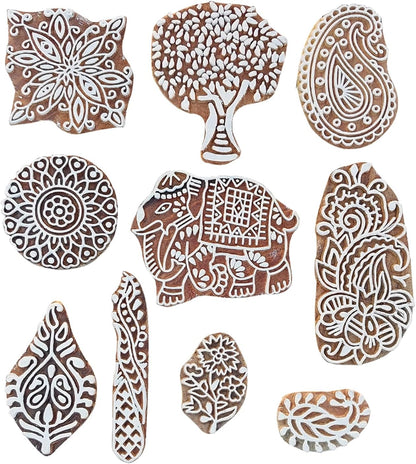 Royal Kraft Assorted Wooden Block Printing Stamps (Set of 10) Bulk01_10