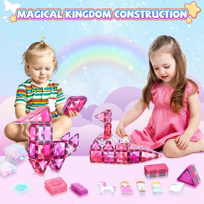 101PCS Magnetic Blocks Set Including Cars and Accessories, Princess Magnet Building Tiles Sets, Castle Magnet Blocks STEM Toys for Girls Kids Ages 3 4 5 6 7 8 9+ Year Old