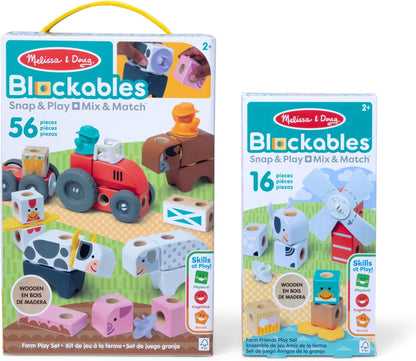 Melissa & Doug Blockables™ Farm and Farm Friends 2-Pack Bundle Connectable Wooden Building Blocks Preschool Play Set Toy