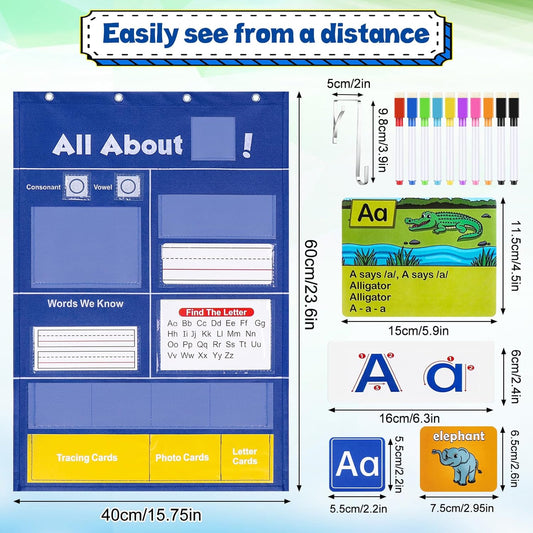 Meetory Alphabet Learning Pocket Chart - Alphabet Wall Chart ABC Flash Cards Learning Material, Handwriting Practice Letter Tracing Homeschool Preschool Kindergarten Learning Activities Must Haves