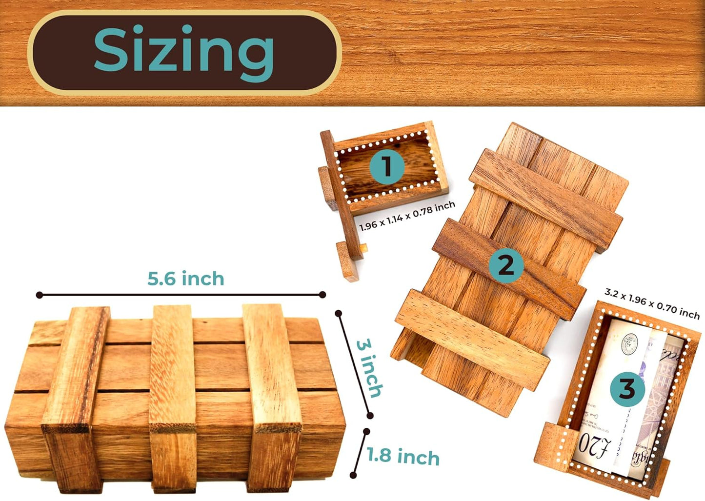 BSIRI Wooden Secret Money Puzzle Box Brain Teaser with Hidden Compartments Ideal Jewelry Stash 3D Lock Gift Card Wood Stash Holder for Cash Gifts Storage for Kids and Adults Double Magic Puzzles Boxes