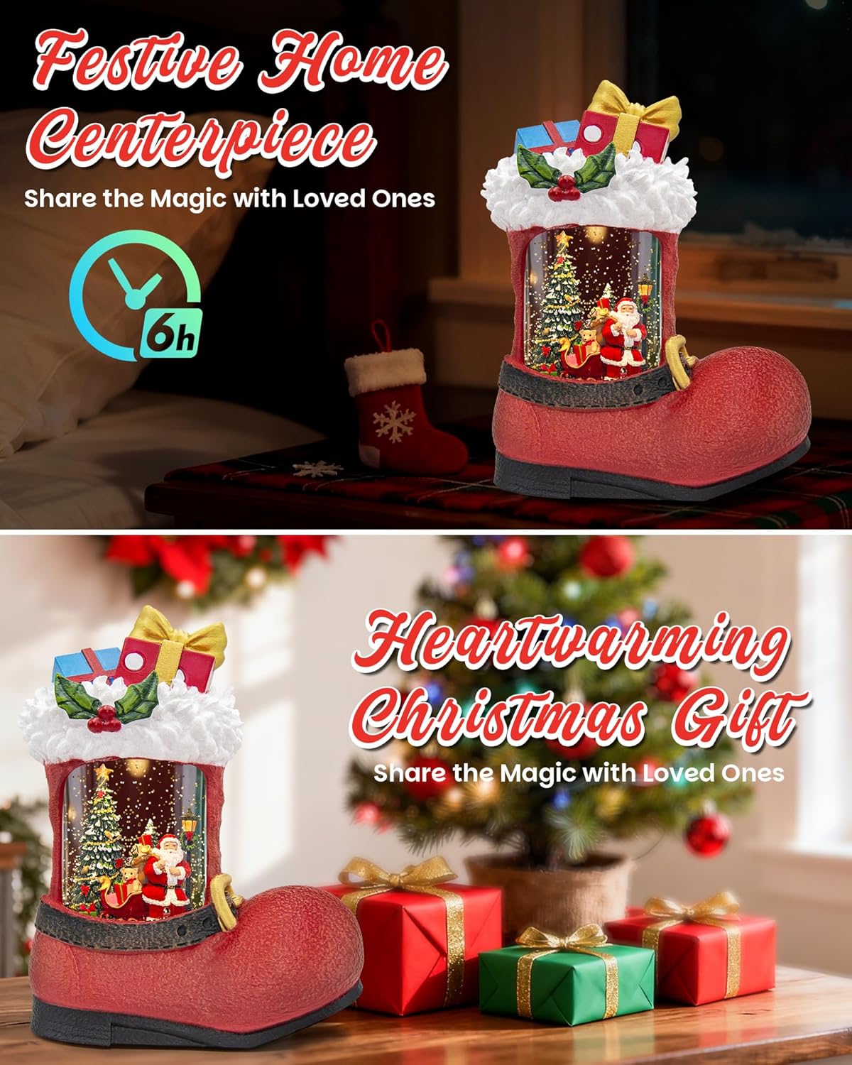Extra Large Christmas Snow Globes Christmas Lantern, 12.99" Musical Snow Globe with 8 Songs, Santa Snowglobe for Kids Adults, 6H Timer Dual Power, Lighted Christmas Decorations Indoor Gifts
