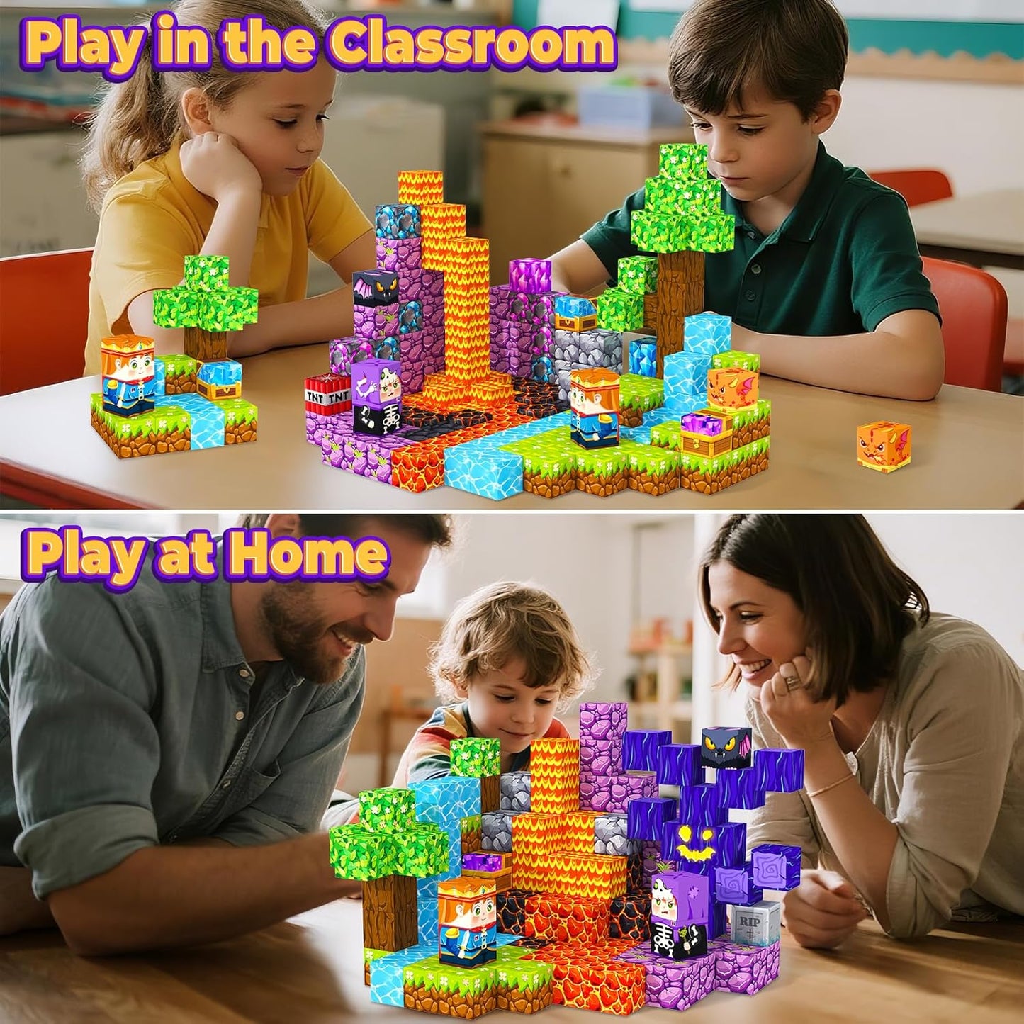 Magnetic Blocks, Magnetic Tiles Building Blocks, Magnet Cubes Toddler Kids Toys, Sensory STEM Toys for 3-5 4-6 5-7 6-8 Year Old Boys Girls Easter Birthday Gifts Travel Outdoor Kids Games (0.8IN/2CM)