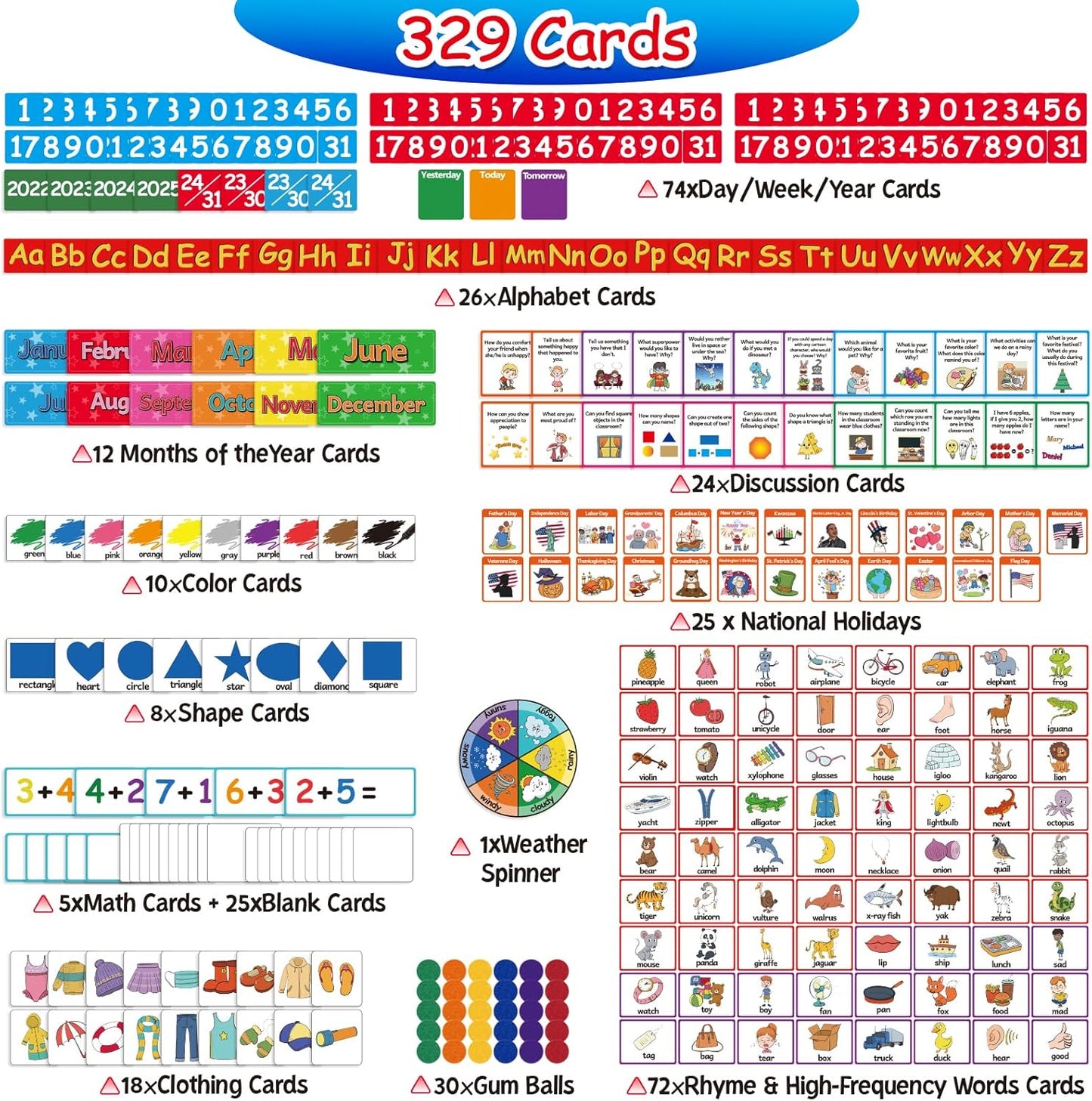 Circle Learning Time Center Pocket Chart Calendar Set, Educational Pocket Chart Learning Shape, Color Classroom Pocket Chart-Number Pocket Chart Wording Rhyme Pictures Pocket Chart
