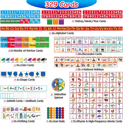 Circle Learning Time Center Pocket Chart Calendar Set, Educational Pocket Chart Learning Shape, Color Classroom Pocket Chart-Number Pocket Chart Wording Rhyme Pictures Pocket Chart