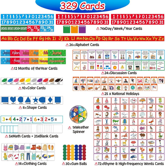 Circle Learning Time Center Pocket Chart Calendar Set, Educational Pocket Chart Learning Shape, Color Classroom Pocket Chart-Number Pocket Chart Wording Rhyme Pictures Pocket Chart