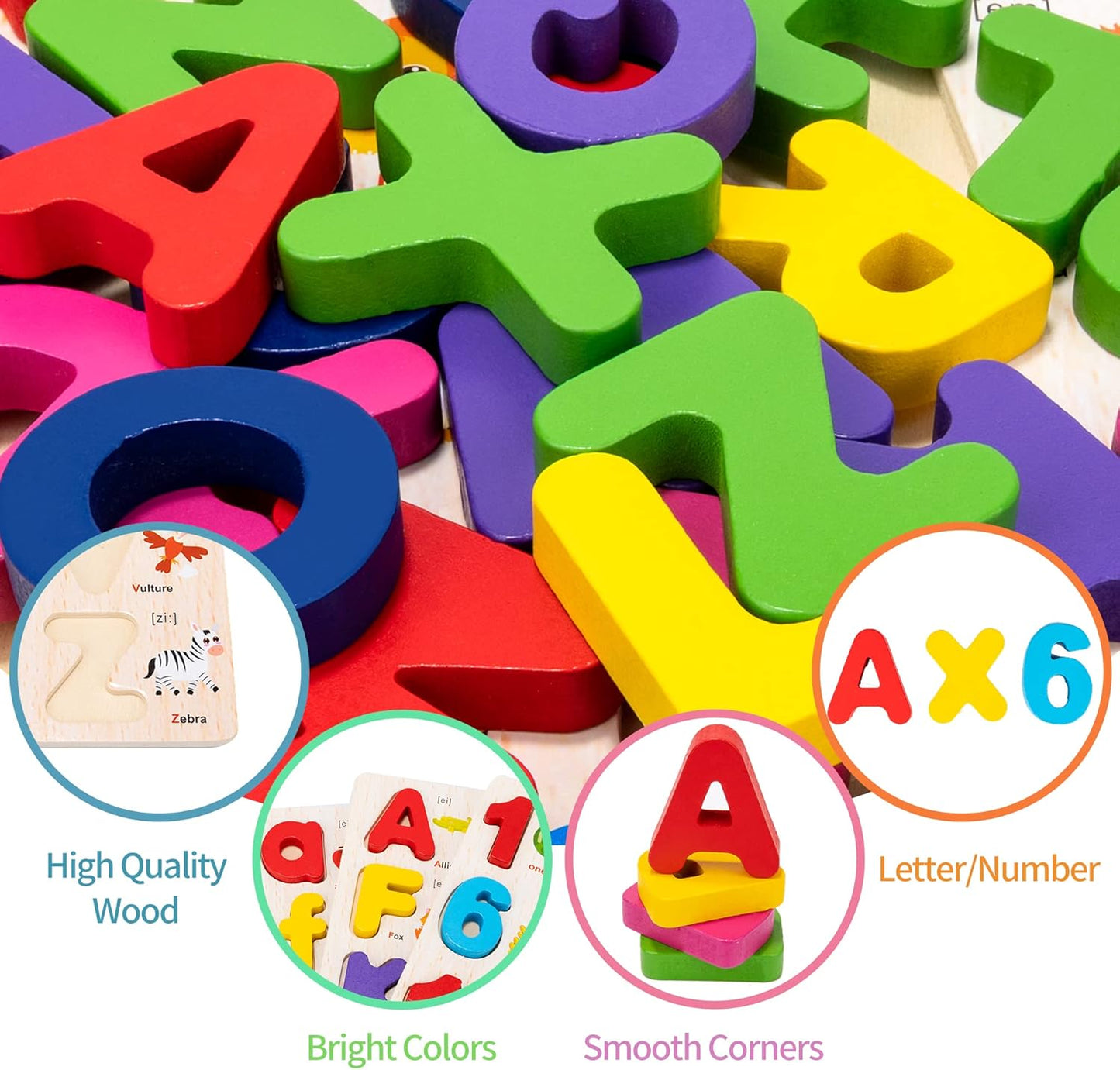 Wooden Alphabet Puzzle for Toddlers, 3 in 1 Lower Case Letter Puzzles ABC Uppercase & Lowercase & Number Puzzle Set for Preschoolers Kids Ages 3-5 Alphabet Learning Educational Toy