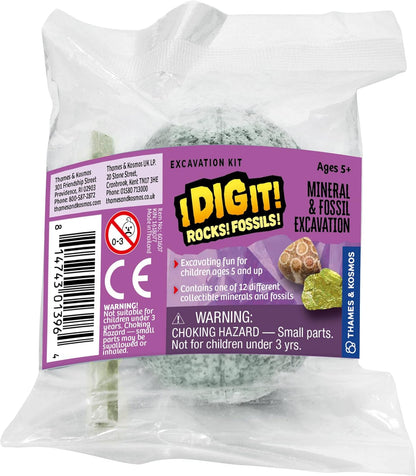 Thames & Kosmos I Dig It! Rocks & Fossils Excavation Gift Set | 24 Excavation Kits w/Mineral & Fossil Specimens | Party Favors, Stocking Stuffer, Easter Baskets | Collect 12 Unique Specimens | EN/FR