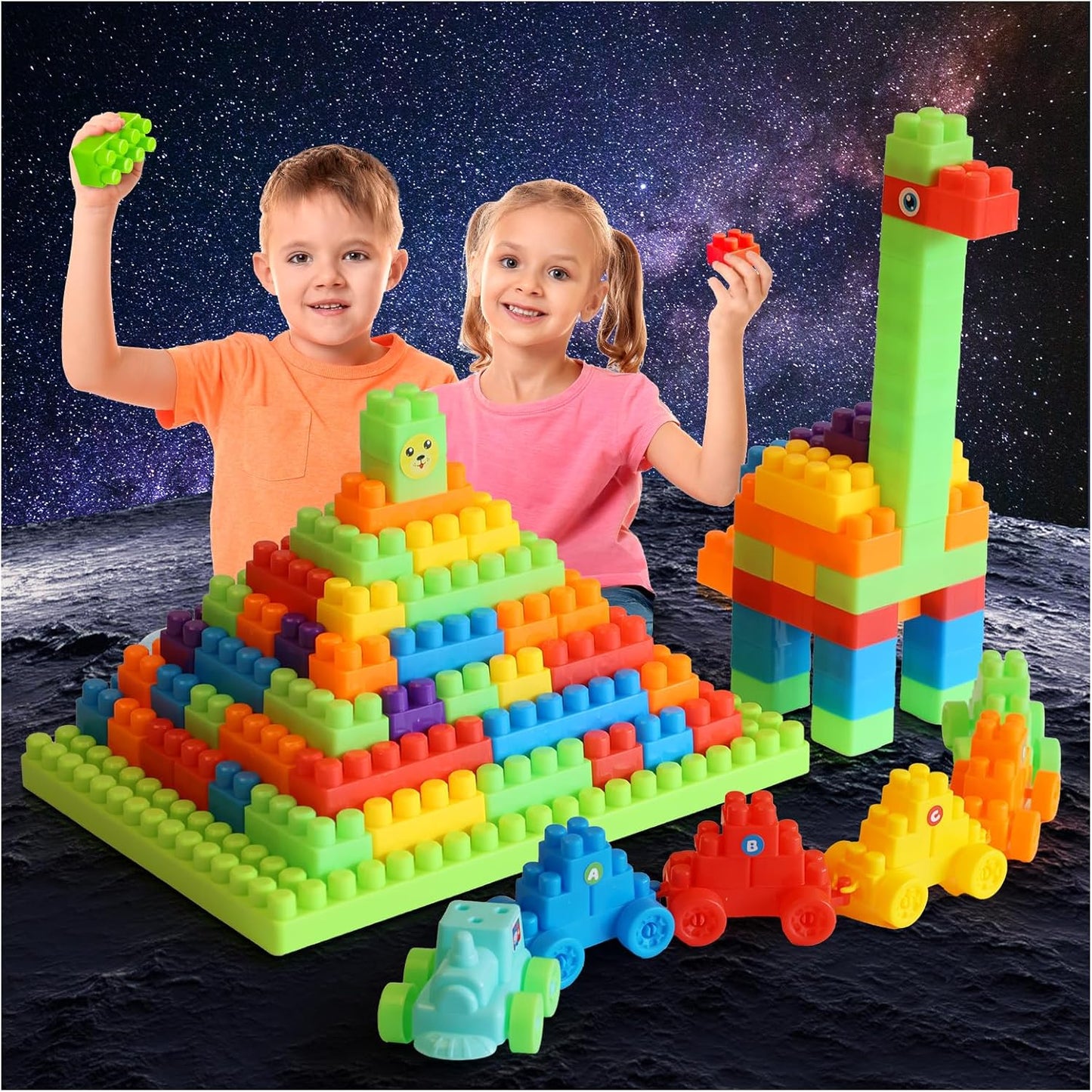 2025 Latest 177 PCS 1 * 1-1 * 3 Inch Large Building Blocks for Toddlers Ages – Brick Set with Cars & Baseplate, Educational STEM Toy for Kids,1 2 3 4 5 6 Blocks (177psc+2 Boards)