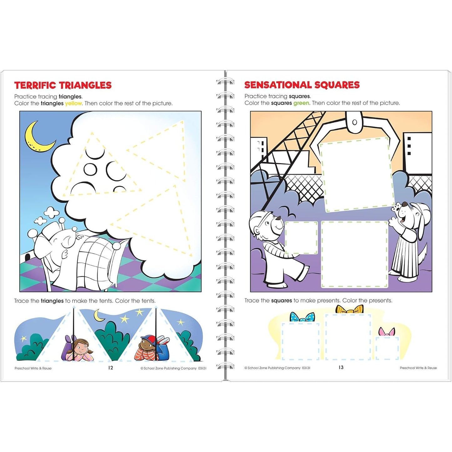 School Zone Preschool Write & Reuse™ Workbook: 52 Wipe-Clean Pages, Spiral-Bound, Letters, Numbers, Early Math, Tracing & Writing, Ages 3–5, Includes Dry-Erase Marker