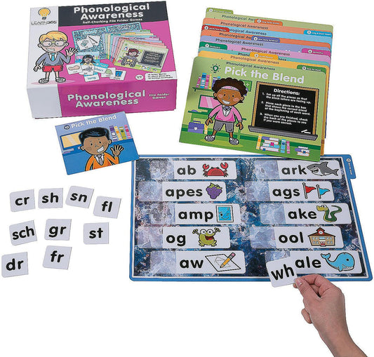 Fun Express Phonological Awareness Games - 200 Piece File Folder Game - Alliteration, Phonics and Language Games for Kindergarten Kids