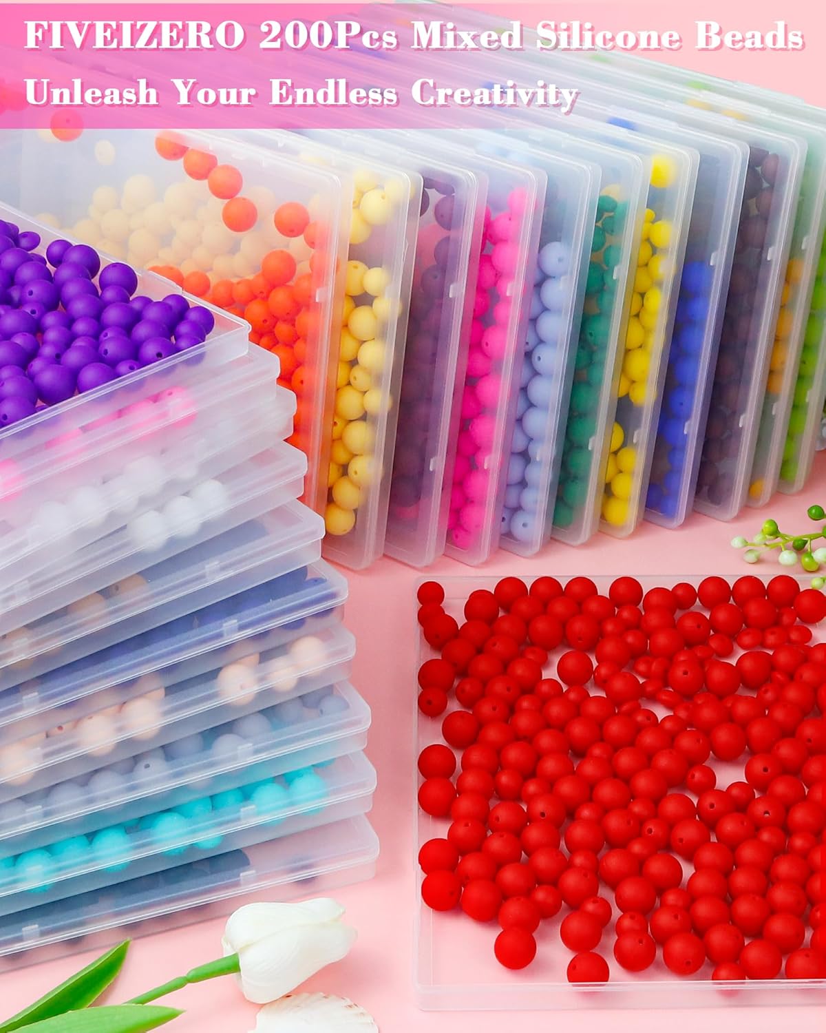 200Pcs FIVEIZERO Mixed Silicone Beads for Keychain Making, 12mm 15mm Round and 12mm Lentil Silicone Beads for Pens Bracelet Necklace DIY Crafts(Black)