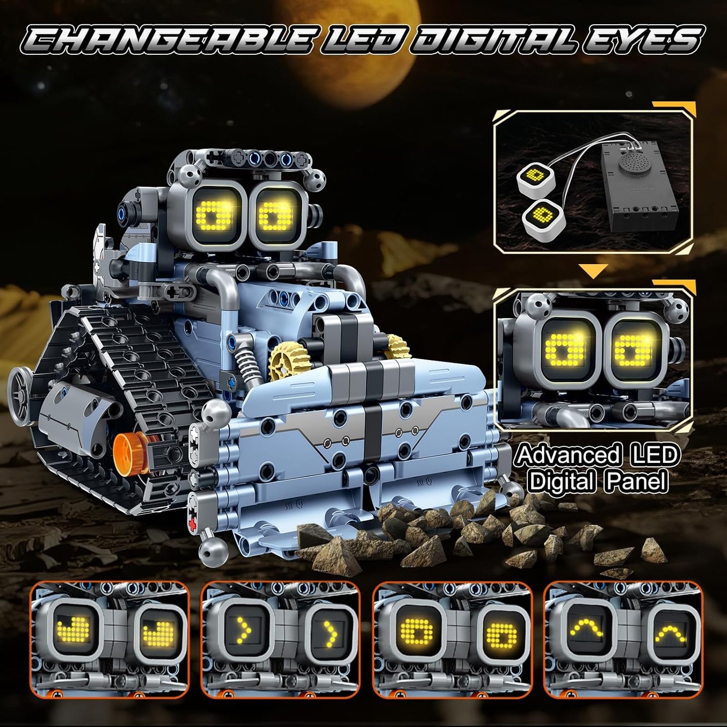 HiWEEGO Changeable LED Eyes Robot Building Set- 5 in 1 Remote & App-Controlled Robotic Building Block RC Elephant/Bulldozer/Tank/Tracked Model Kit Toys Gift for Kids Boys Girls Teens Age 12+ Years Old