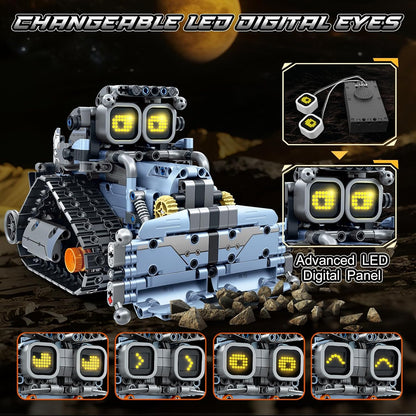 HiWEEGO Changeable LED Eyes Robot Building Set- 5 in 1 Remote & App-Controlled Robotic Building Block RC Elephant/Bulldozer/Tank/Tracked Model Kit Toys Gift for Kids Boys Girls Teens Age 12+ Years Old