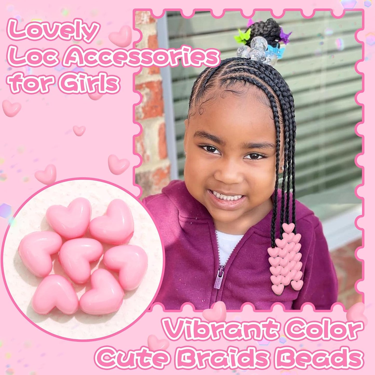 90PCS Light Pink Heart Beads for Braids Hair Jewelry Loc Dreadlock Accessories Cute Heart-Shaped Pony Bead