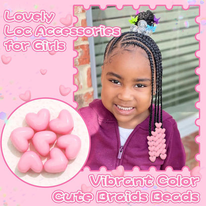 90PCS Light Pink Heart Beads for Braids Hair Jewelry Loc Dreadlock Accessories Cute Heart-Shaped Pony Bead
