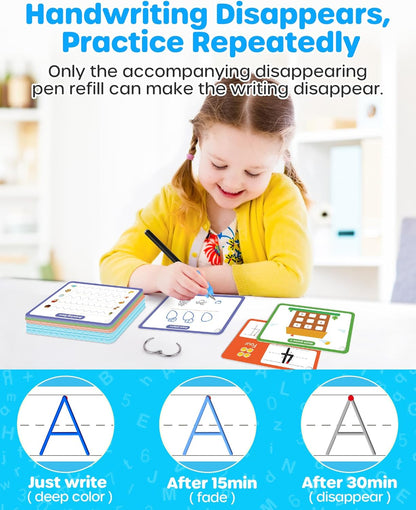 D-FantiX Magic Grooved Writing Practice for Kids Age 3-5, Reusable Grooved Handwriting Practice for Kids 5-7, Number Letter Tracing Practice Cards for Kids Kindergarten Preschool Learning Activities