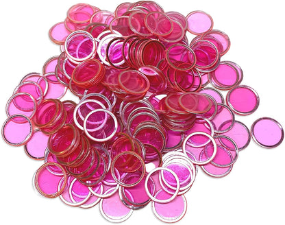 MR CHIPS Magnetic Bingo Chips with Metal Ring 3/4 Inch 300 Upgraded Pieces Red Transparent - Available in 7 Colors A Reusable Storage Bag