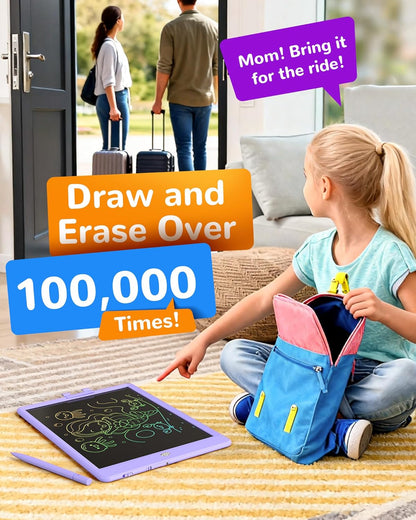 KOKODI LCD Writing Tablet, 12 Inch Colorful Toddler Doodle Board Drawing Tablet, Erasable Reusable Electronic Drawing Pads, Educational and Learning Toy for 3-6 Years Old Boy and Girls(Blue)