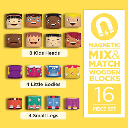 16-Piece Multiracial Magnetic Friends Play Set, Wooden Diversity Building Blocks for Kids, Multicultural Dolls for Creative Play & SEL Development – Ages 1+
