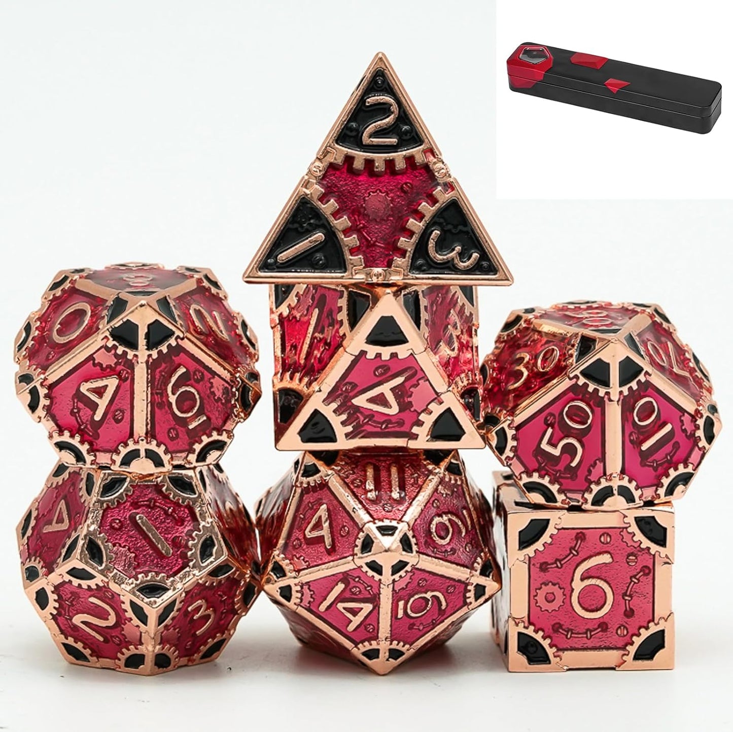 UDIXI Steampunk Metal Dice Set, 7 Die Polyhedral DND Dice Set for D&D Role Playing Game and Math Teaching (Ancient Copper)