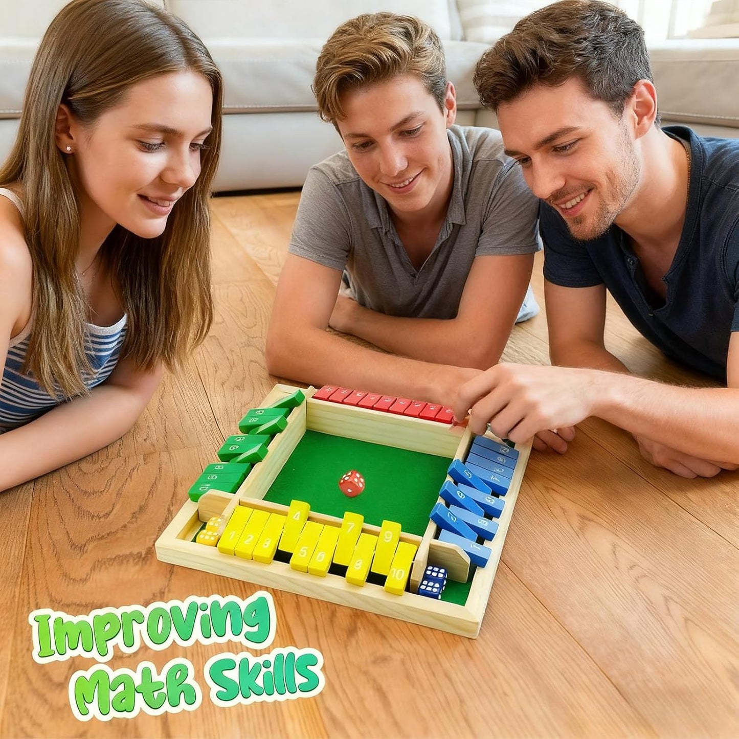 rytopt Shut The Box Game, Stocking Stuffers, 2-4 Player Family Wooden Board Table Math Games, Board Games, Valentines, 8 Dices Tabletop Game, Christmas Party Favors (8.6 Inches)