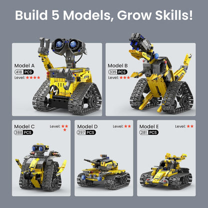 Mibido Robot Building Kit with Remote Control STEM Gifts for Kids Boys Ages 8-14, Technic Coding Robotic Toys for Teen‘s Birthday, Build 5in1 Models with 488 Pieces