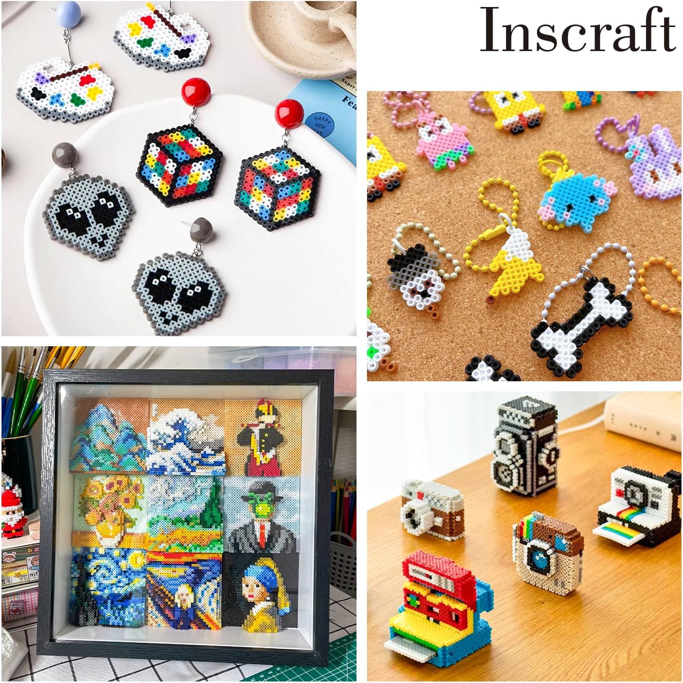 INSCRAFT 28,000 Mini Fuse Beads, 2.6mm 48 Colors Melty Beads with 7 Pegboards 15 Ironing Sheets 2 Tweezers 2 Ironing Papers & 6 Chain Accessories