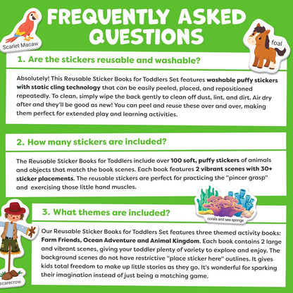 Sticker Book for Toddlers 1-3 - Reusable Sticker Book for Toddlers 2-4 Years, Stickers for Kids, Toddler Travel Toys, Airplane Toys for Toddler 1-3 - Birthday Gifts for 3 Year Old Boys, Girls 2-4