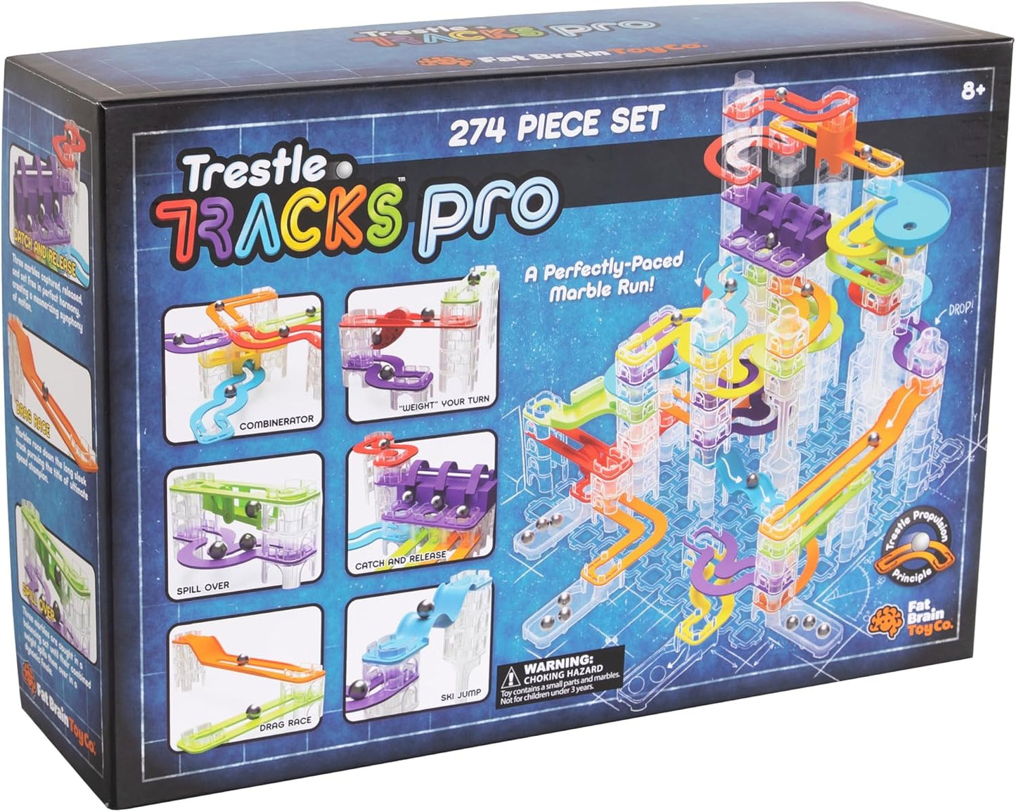 Fat Brain Toys Trestle Tracks Pro Marble Run Set, 274-Piece Modular Marble Track, STEM Toys for Kids, Fun Science Kits for Girl and Boy Ages 8-13+