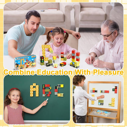 QOUBAI 45PCS Mini Magnetic Blocks Travel Toys, Magnet Building Cubes Tiles Set with Portable Iron Case, Learning Activities Gifts for Kids Toddlers Boys & Girls Ages 3-8 (Construction)