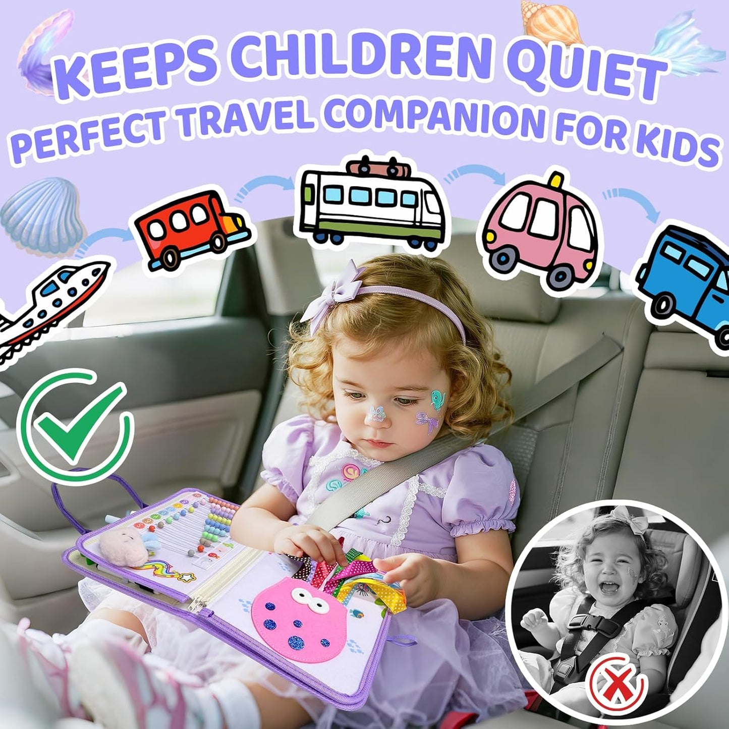 Aurasys Toddler Busy Board Montessori Toys for Girl Birthday Gift,Educational Learning Sensory Busy Book, Airplane Car Travel Activities Toy for Girl(Pink)