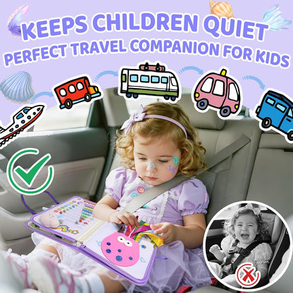Aurasys Toddler Busy Board Montessori Toys for Girl Birthday Gift,Educational Learning Sensory Busy Book, Airplane Car Travel Activities Toy for Girl(Pink)