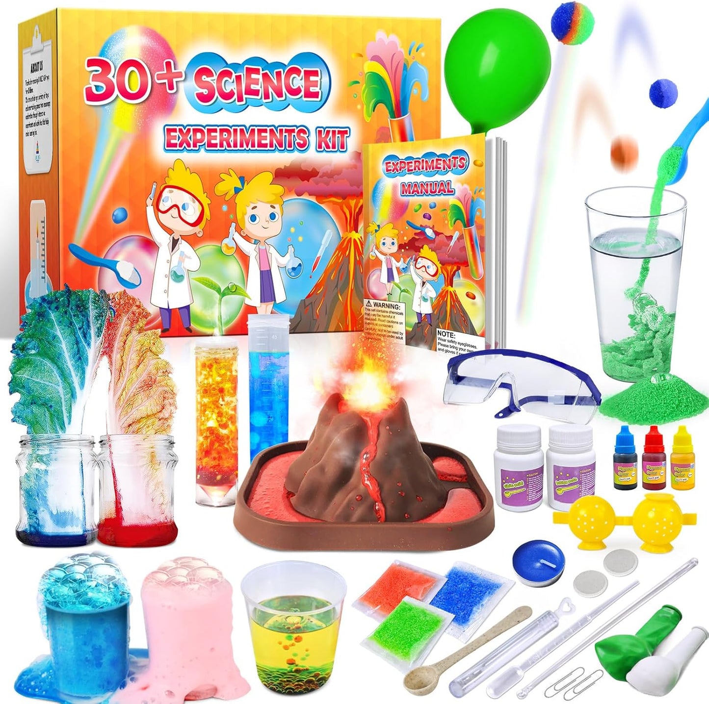 UNGLINGA 60+ Science Experiments Kits for Kids, Boys Girls Toys Gifts, Science Lab S.T.E.M Activities Educational Project with Chemistry Set, Erupting Volcano, Color