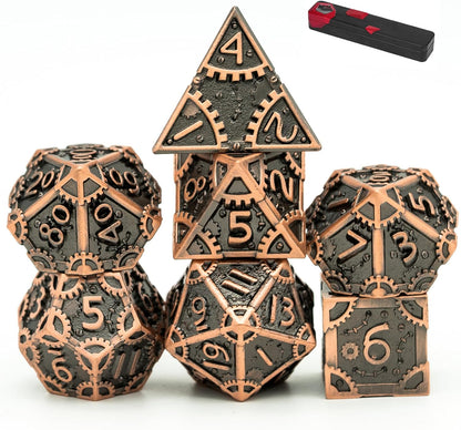 UDIXI Steampunk Metal Dice Set, 7 Die Polyhedral DND Dice Set for D&D Role Playing Game and Math Teaching (Ancient Copper)