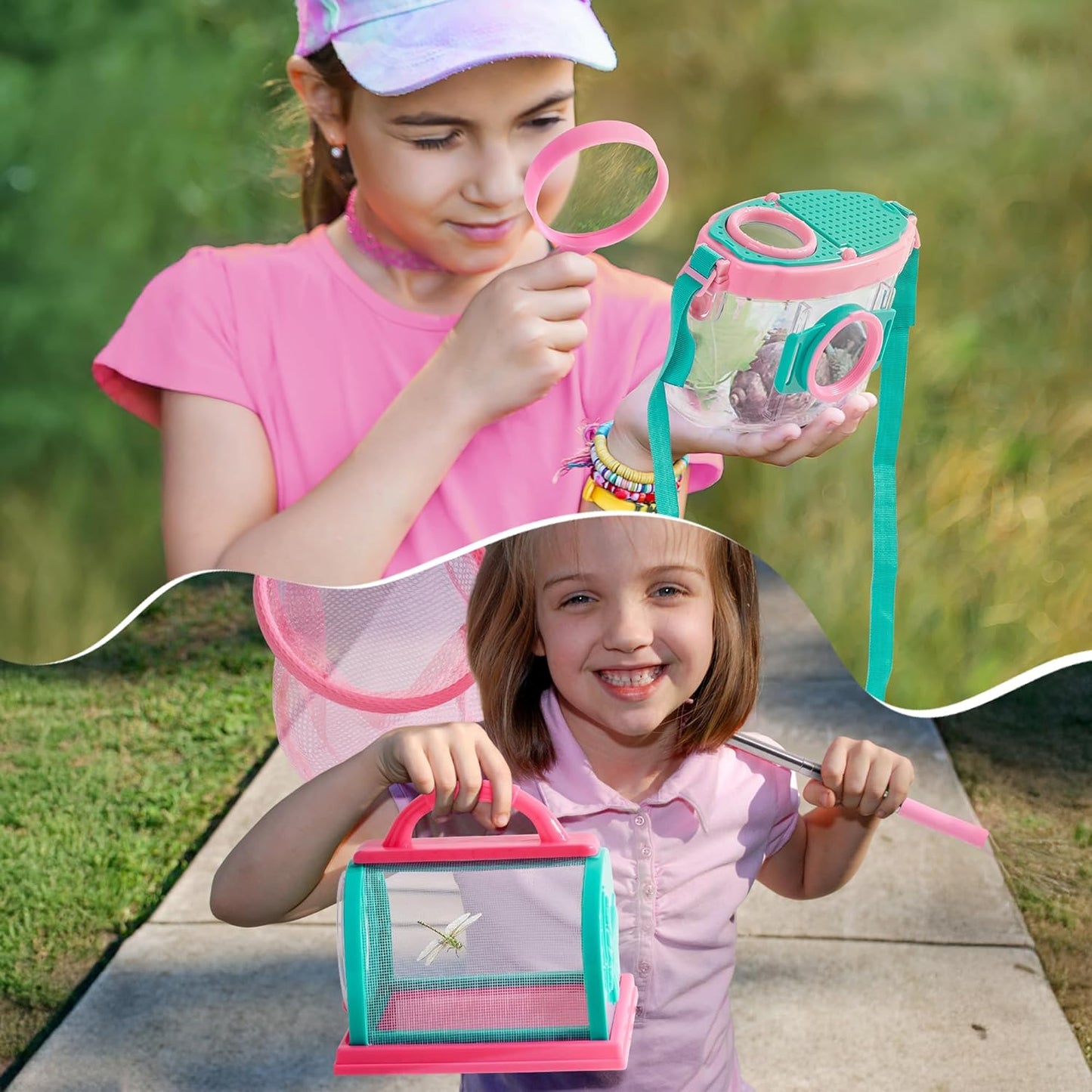 ROBOTIME Kids Explorer Kit, Outdoor Bug Catcher Kit for Kids with Magnifying Glass & Butterfly Net, Fun Bug Catching Kit for Backyard & Camping, Bug Catcher for Boys & Girls 3-12