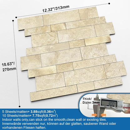 MOFIT Backsplash Tile for Kitchen Peel and Stick Stone Matte Finish,Bathroom Tiles Stickers 3D Wall Panel Linear Mosaic Marble Backsplash Waterproof(5sheets,Blue Green Gray)