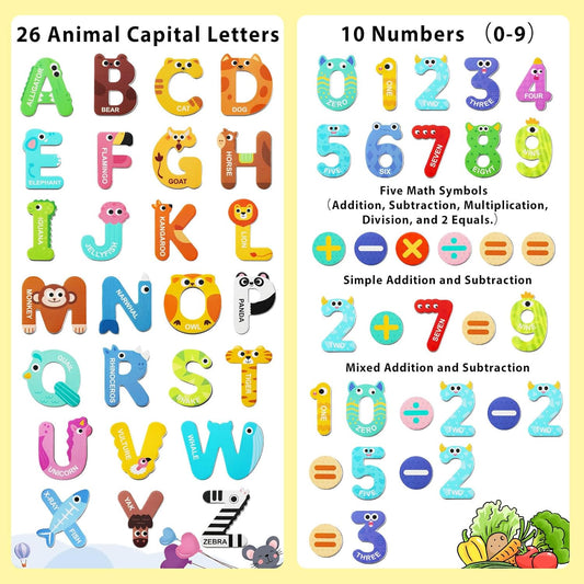 Cocurb 52 Pack Magnetic Letters Numbers Fridge Magnets for Toddlers 1 to 3 Learning Toys Animal ABC Cardboard for Refrigerator Colourful Alphabet Baby Educational Toys